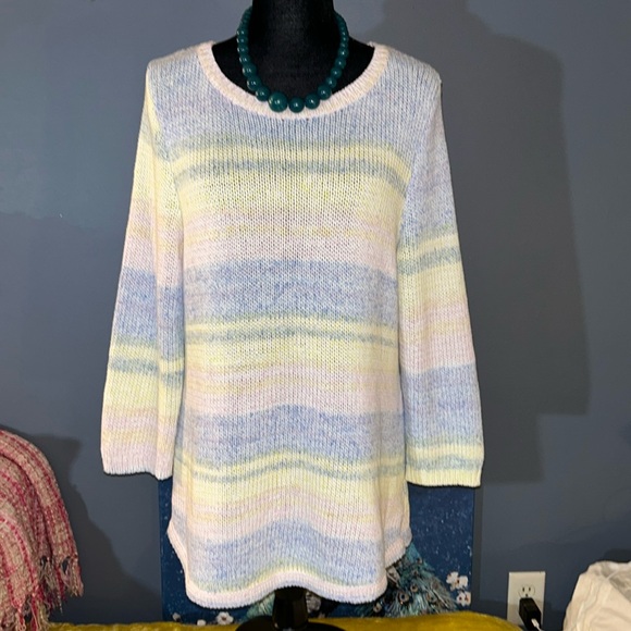 Talbots Size L 3/4 Sleeve Loose Knit Pastel Sweater - Picture 1 of 12